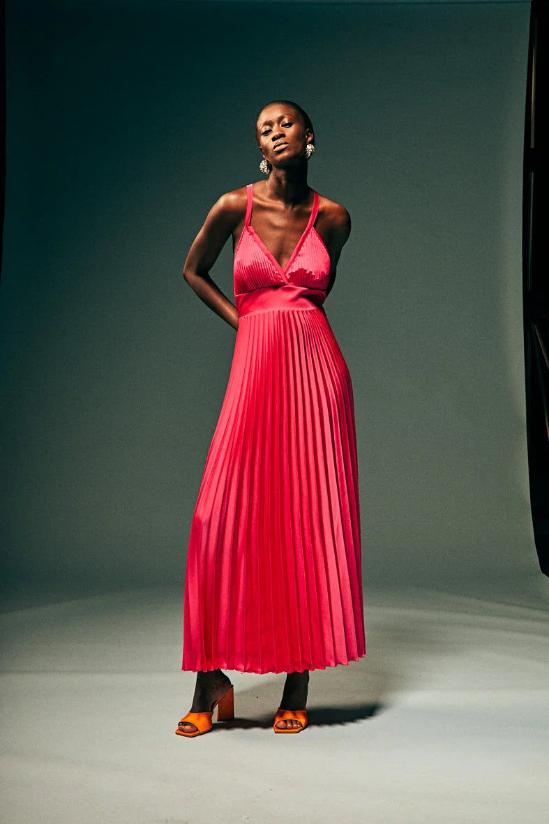 Abito in raso plissettato con fiocco Kaos