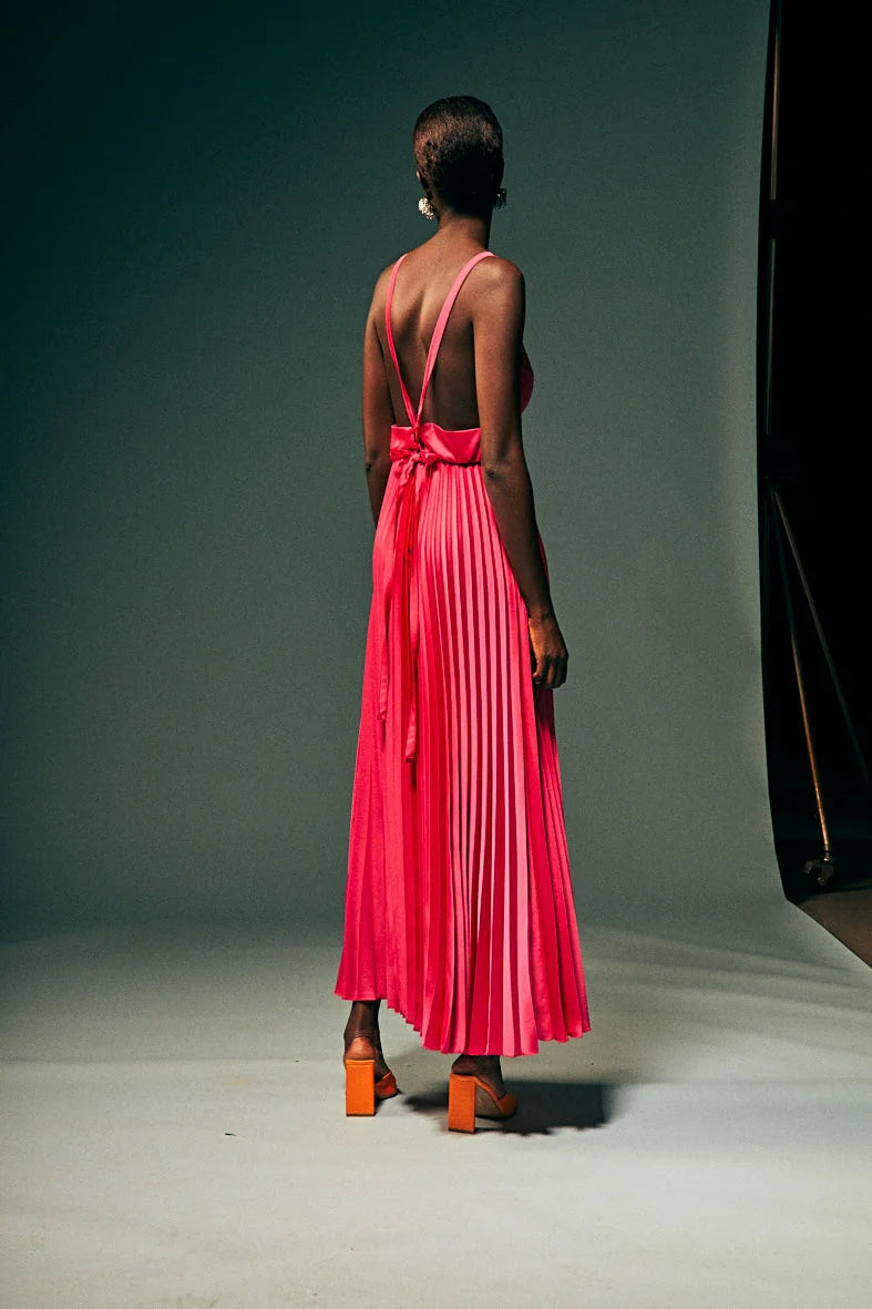 Abito in raso plissettato con fiocco Kaos