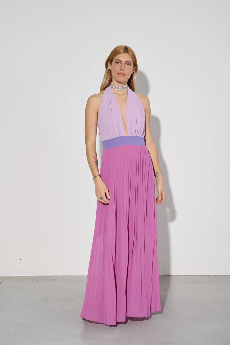Abito lungo plissé in georgette Kaos