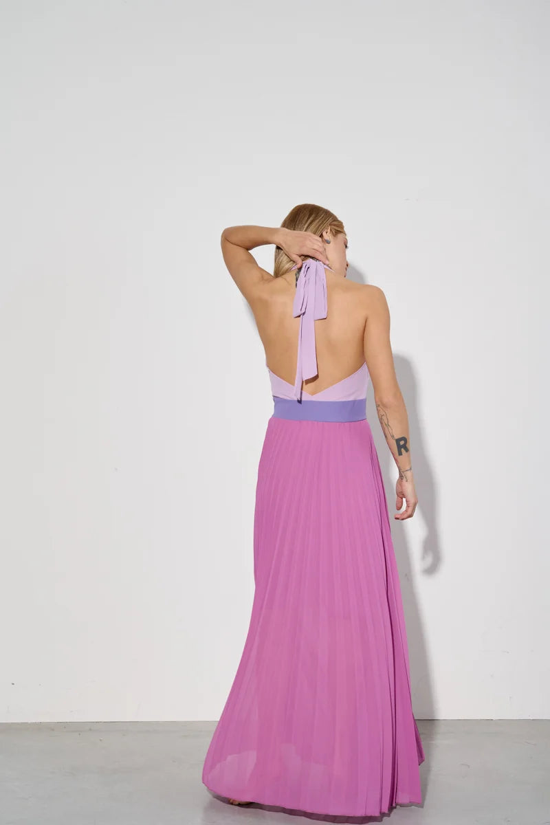 Abito lungo plissé in georgette Kaos