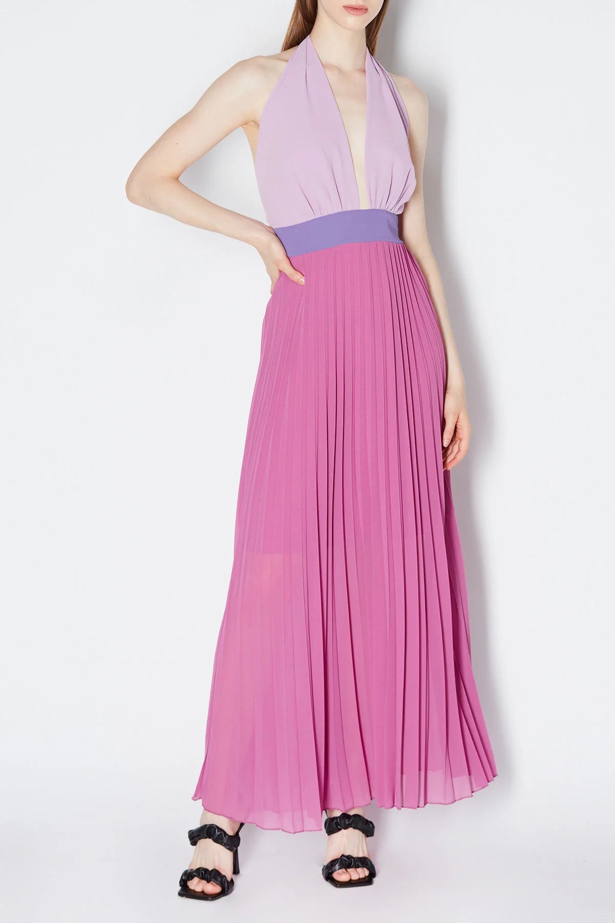 Abito lungo plissé in georgette Kaos