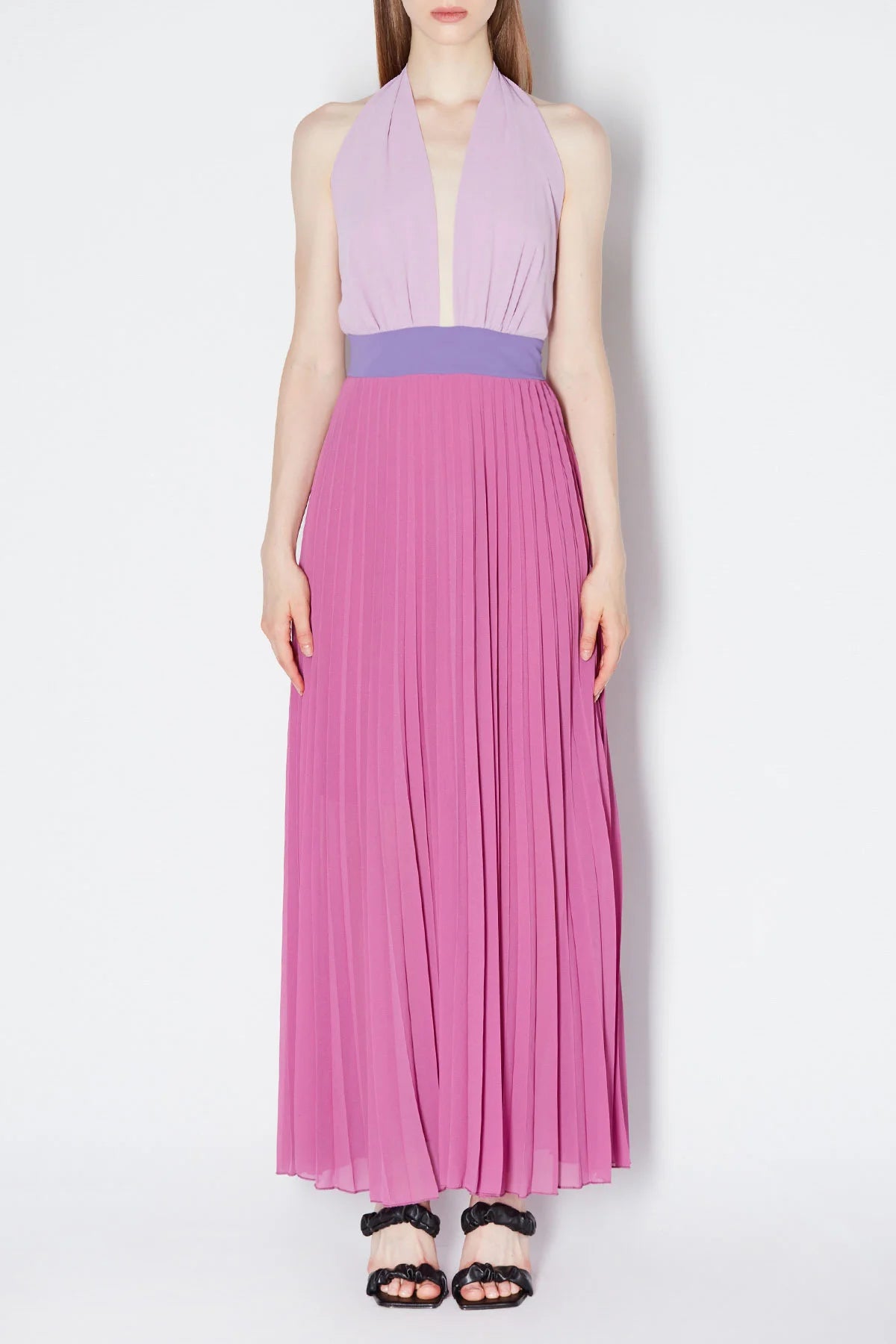 Abito lungo plissé in georgette Kaos